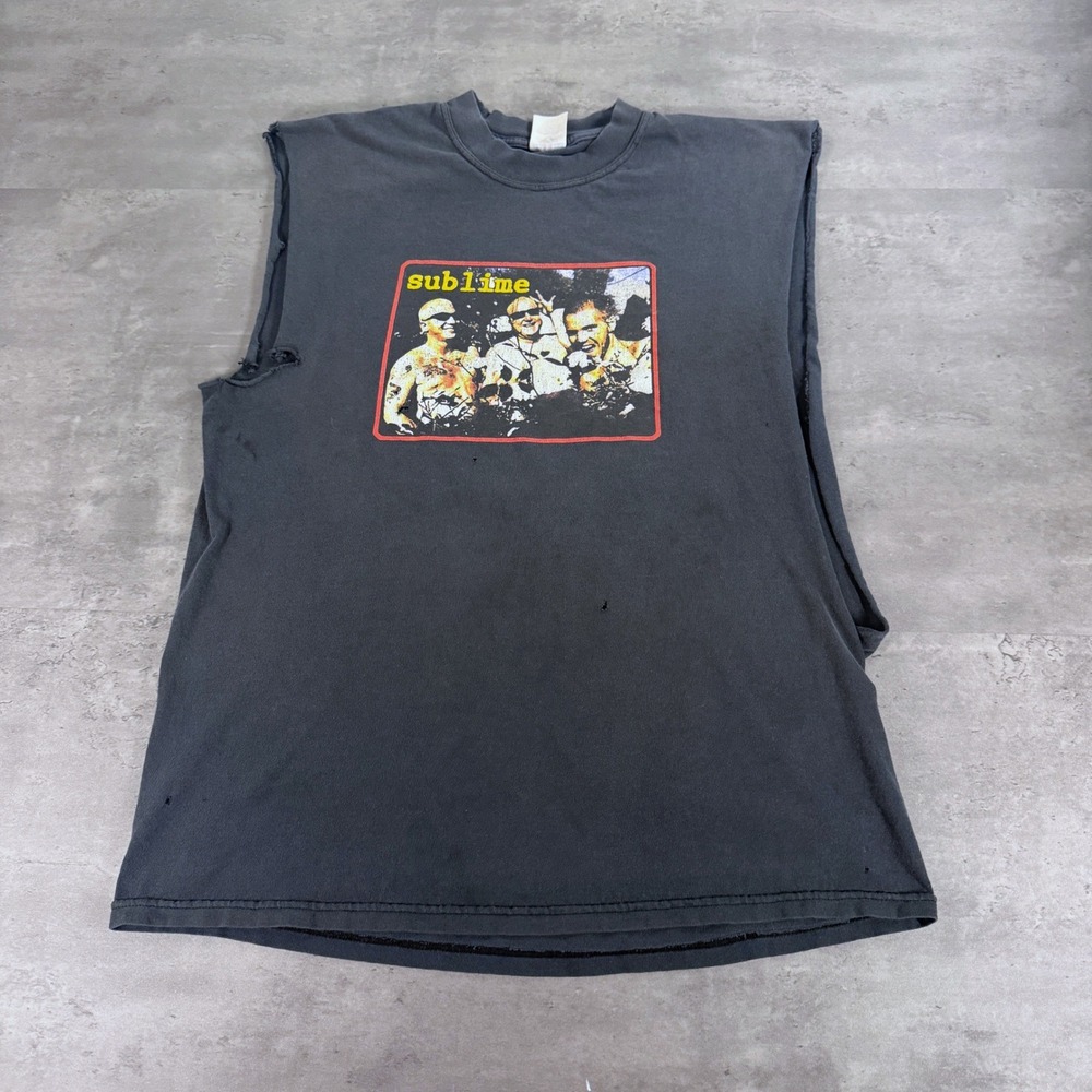 Vintage 90s Sublime Skunk Records Band T Shirt Mens L Black Distressed Faded